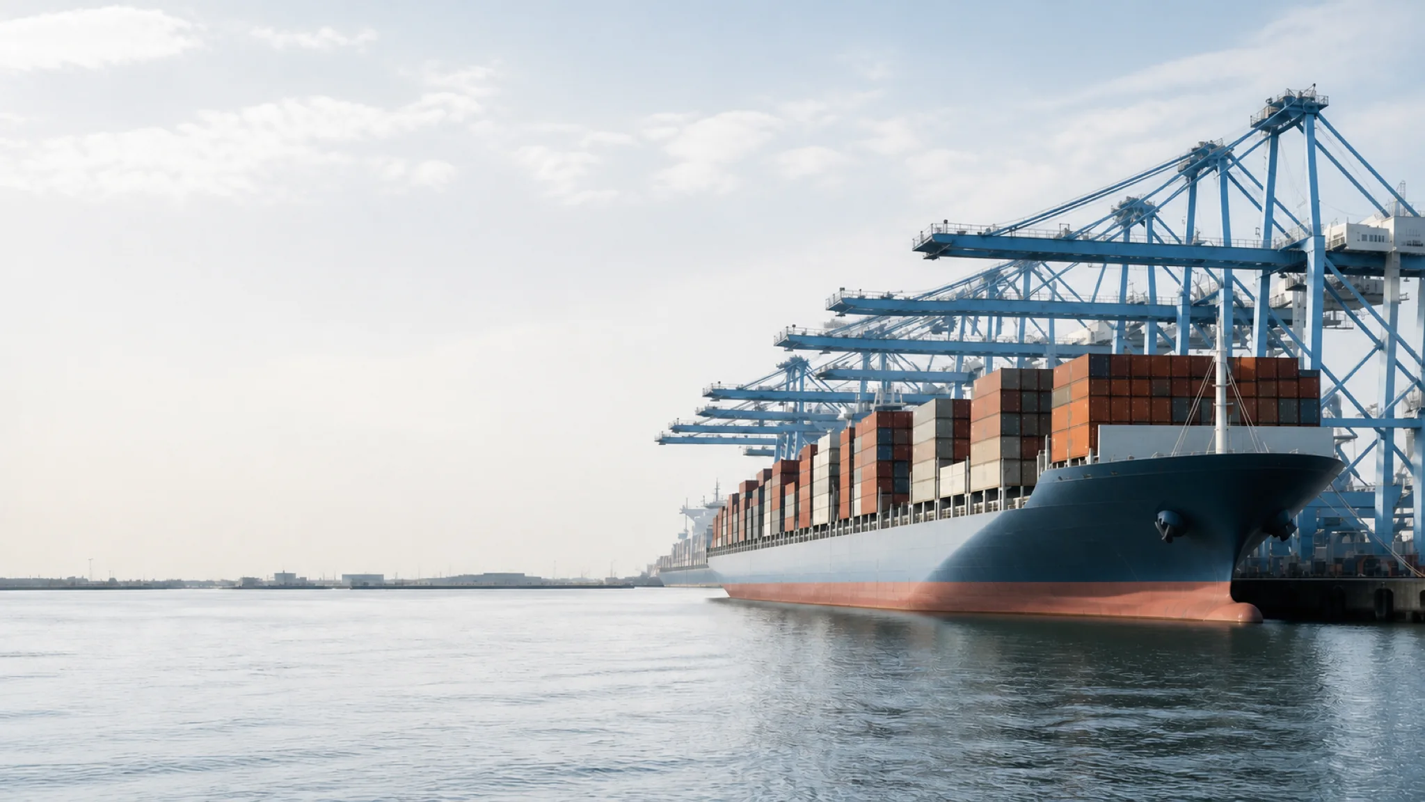 Container ship and freight terminal representing global feed ingredient logistics