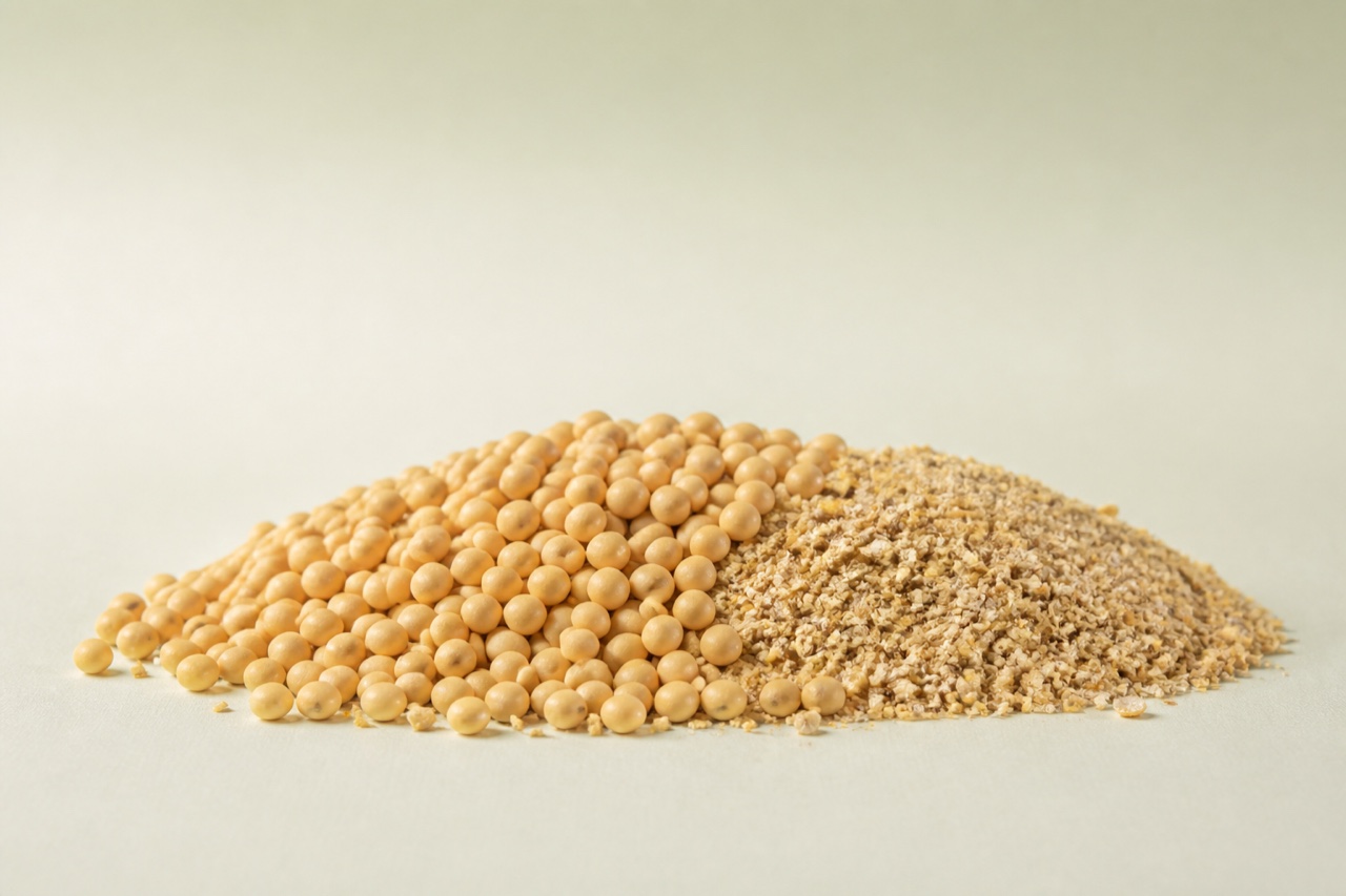 Whole soybeans and soybean meal representing traceable soy feed supply chains